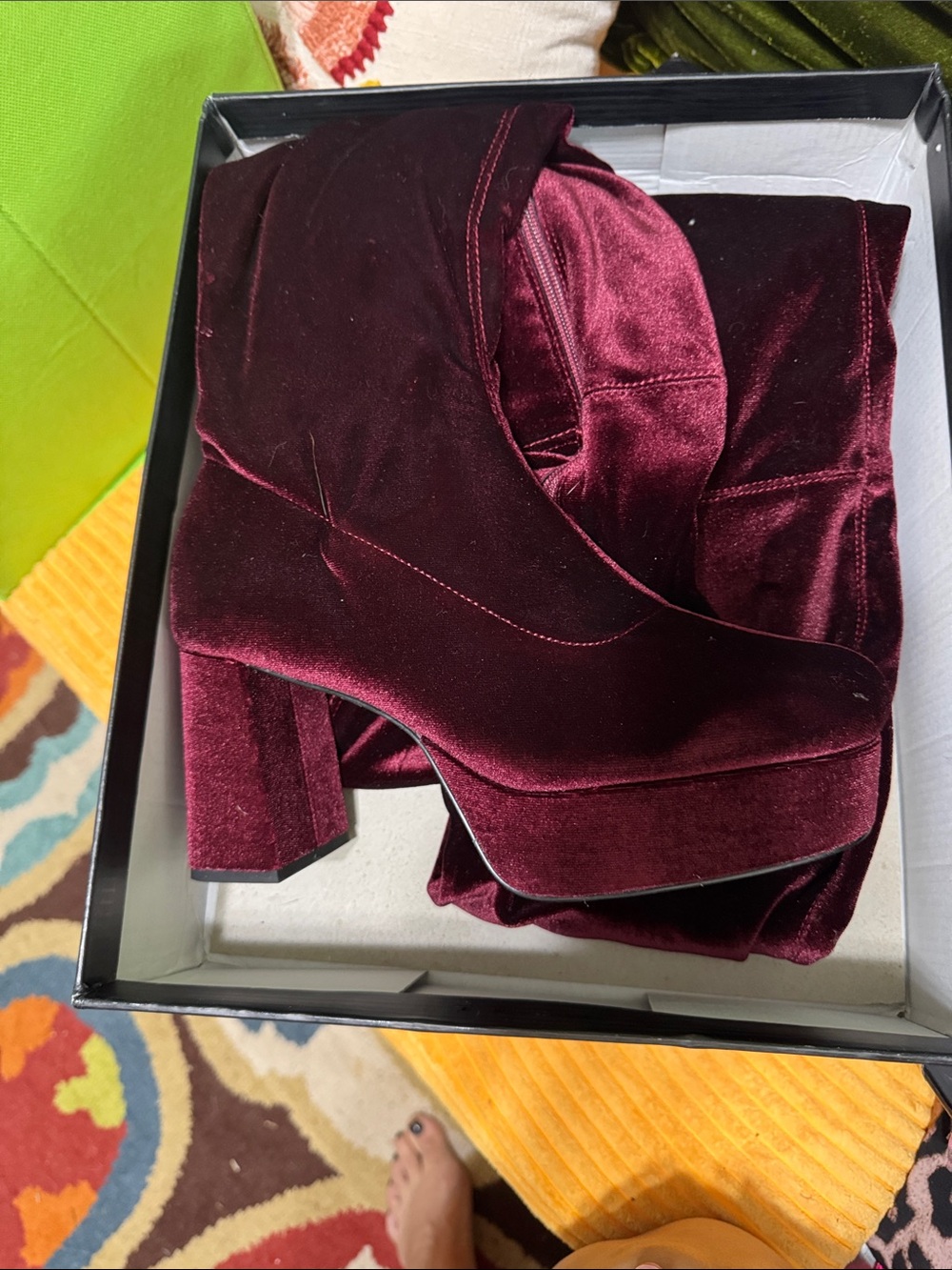 Wide calf Eloquii Burgundy Velvet Platform Block Heel Boots-make me an offer!
